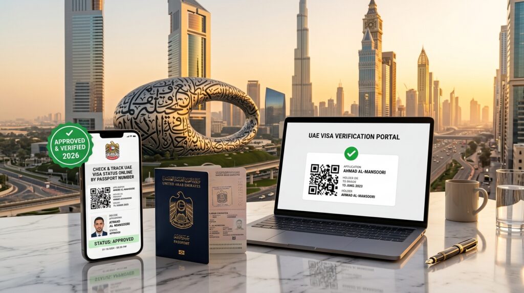 how to track visa application dubai and check sharjah visit visa status online by passport number 2026