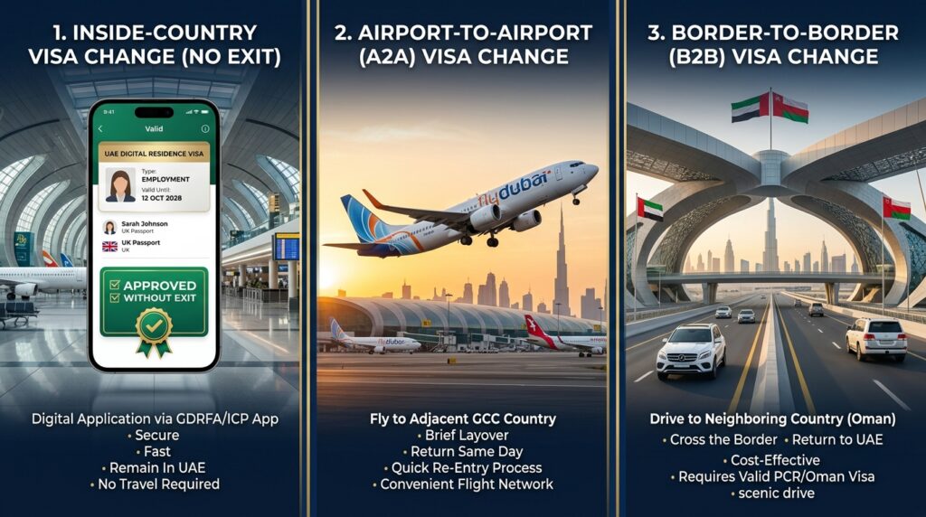 a2a visa in uae and b2b visa change without exit 2026
